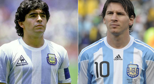 Maradona and Messi, Argentine soccer legends.