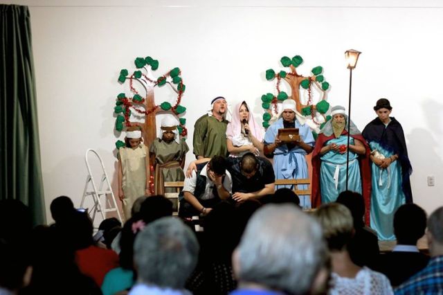 Ben and Rachelle taking part in a Christmas play.