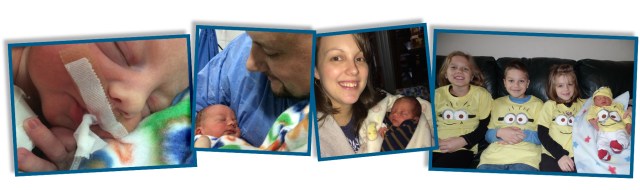 Nicolas' first day, first photos with mommy and daddy, the four Metzger minions.